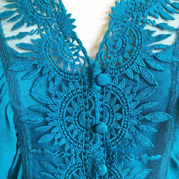 Daniel Rainn Silk Embroidered Peasant Blouse - Picture 6 of 7